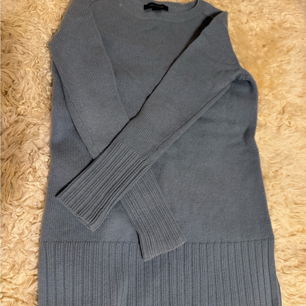 Ann Taylor Slate Blue Ribbed Long-Sleeve Tunic